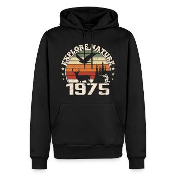 Cadeau Anniversaire 1975 Classique Chasseur 1975 - Sweat à capuche Premium bio Homme - noir - Devant - Nico (187cm)