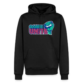 Gamer, vereint Euch! - Männer Premium Bio Hoodie - Schwarz - Vorne - Nico (187cm)