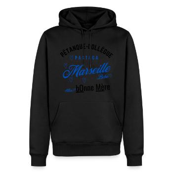 Marseille Fun - Sweat à capuche Premium bio Homme - noir - Devant - Nico (187cm)