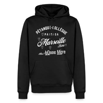 Marseille Fun B - Sweat à capuche Premium bio Homme - noir - Devant - Nico (187cm)
