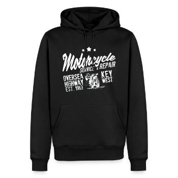 Motorradservice Reparatur Key West - Männer Premium Bio Hoodie - Schwarz - Vorne - Nico (187cm)