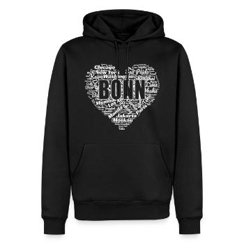 BONN - Männer Premium Bio Hoodie - Schwarz - Vorne - Nico (187cm)