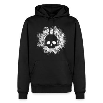 Skull DJ Headphones Heavy Guitar Oldschool - Men’s Premium Organic Hoodie - black - Front - Nico (187cm)