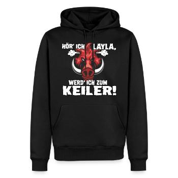 Hör ich Layla - Männer Premium Bio Hoodie - Schwarz - Vorne - Nico (187cm)