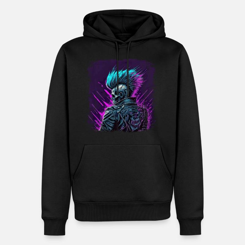 Synthwave Zombie Skull - Männer Premium Bio Hoodie - Schwarz