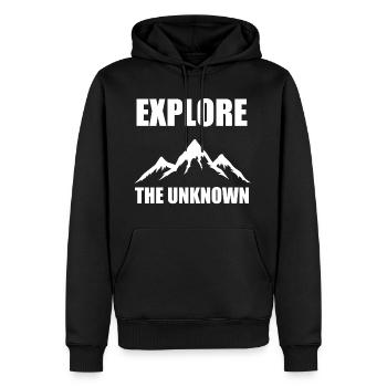 Explorez l’inconnu - Randonnée, Nature, Aventure - Sweat à capuche Premium bio Homme - noir - Devant - Nico (187cm)