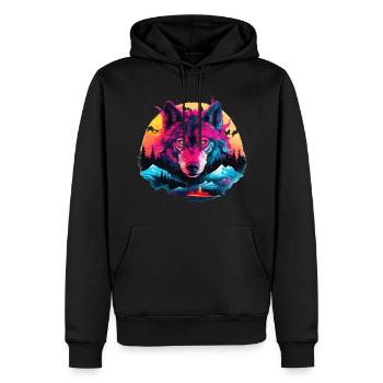 Wolf Wolfskopf Wölfe Wolfsrudel Natur Neon Bunt - Männer Premium Bio Hoodie - Schwarz - Vorne - Nico (187cm)