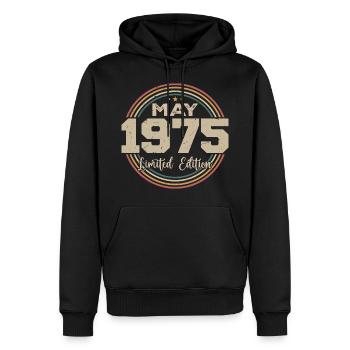 Mai 1975 Vintage Nées En Mai 1975 Anniversaire - Sweat à capuche Premium bio Homme - noir - Devant - Nico (187cm)