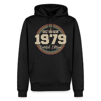 Né en octobre 1979 Retro Anniversaire Octobre 1979 - Sweat à capuche Premium bio Homme - noir - Devant - Nico (187cm)