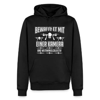 Meine Drohne ist bewaffnet mit einer Kamera - Männer Premium Bio Hoodie - Schwarz - Vorne - Nico (187cm)