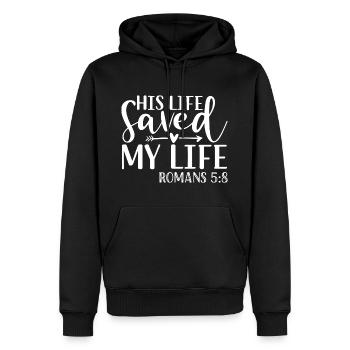 Sa vie m’a sauvé la vie Romains 5:8 - Jésus - Sweat à capuche Premium bio Homme - noir - Devant - Nico (187cm)