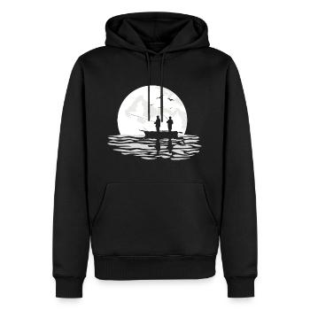 Vatertag Angler Mond Boot Fischer Geschenkidee - Männer Premium Bio Hoodie - Schwarz - Vorne - Nico (187cm)