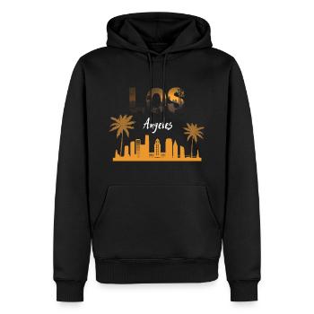 Los Angeles Skyline in Orange und Schwarz - Männer Premium Bio Hoodie - Schwarz - Vorne - Nico (187cm)