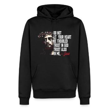 Ne laisse pas ton cœur être troublé Jésus-Christ - Sweat à capuche Premium bio Homme - noir - Devant - Nico (187cm)