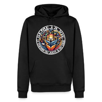 Sow Life-Logo (weißer Text) - Männer Premium Bio Hoodie - Schwarz - Vorne - Nico (187cm)