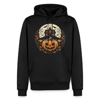 Citrouille d’Halloween et maison hantée - Sweat à capuche Premium bio Homme - noir - Devant - Nico (187cm)