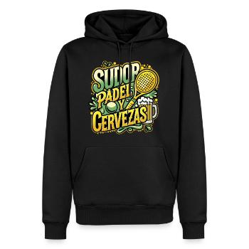 Sweat PADEL & Bières - Sweat à capuche Premium bio Homme - noir - Devant - Nico (187cm)