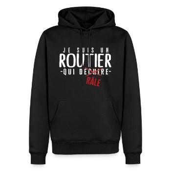 Routier râleur cadeau drôle humour rigolo camion - Sweat à capuche Premium bio Homme - noir - Devant - Nico (187cm)