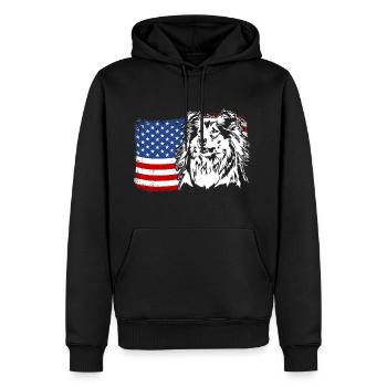 Long-haired Collie US America Flag Dogs Wilsigns - Men’s Premium Organic Hoodie - black - Front - Nico (187cm)