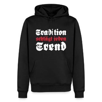 Tradition schlägt jeden Trend - Männer Premium Bio Hoodie - Schwarz - Vorne - Nico (187cm)