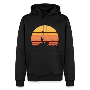 Angler Sonne Boot Retro Fisch Geschenkidee - Männer Premium Bio Hoodie - Schwarz - Vorne - Nico (187cm)