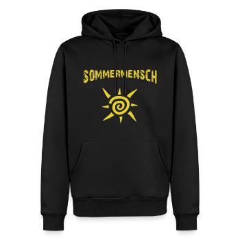 Sommermensch mit Spiral Sonne gelb - Männer Premium Bio Hoodie - Schwarz - Vorne - Nico (187cm)