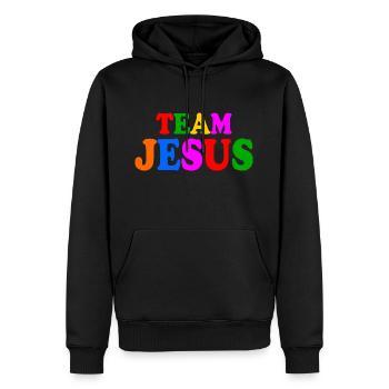 Team jesus lgbt - Sweat à capuche Premium bio Homme - noir - Devant - Nico (187cm)