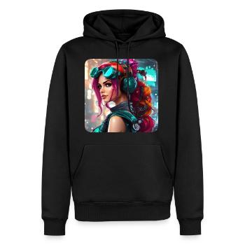 Fille cyberpunk cool avec des écouteurs - Sweat à capuche Premium bio Homme - noir - Devant - Nico (187cm)