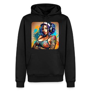 Cool Graffiti Hip Hop Fille avec des écouteurs de musique - Sweat à capuche Premium bio Homme - noir - Devant - Nico (187cm)