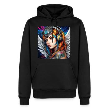 Cooler Cyberpunk Engel mit Kopfhörer - Männer Premium Bio Hoodie - Schwarz - Vorne - Nico (187cm)