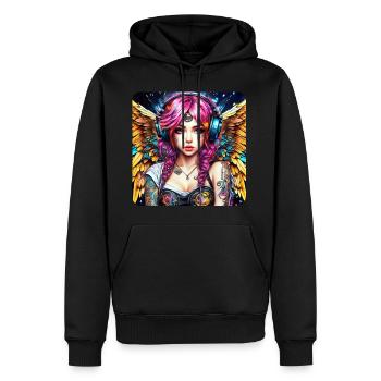 Ange cyberpunk cool avec des écouteurs - Sweat à capuche Premium bio Homme - noir - Devant - Nico (187cm)