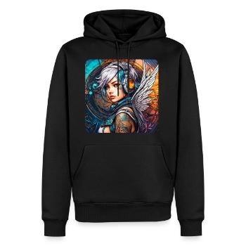 Ange cyberpunk cool avec des écouteurs - Sweat à capuche Premium bio Homme - noir - Devant - Nico (187cm)