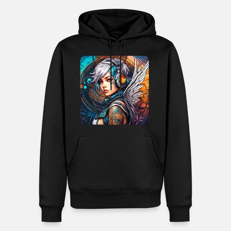 Cooler Cyberpunk Engel mit Kopfhörer - Männer Premium Bio Hoodie - Schwarz