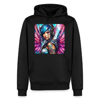 Ange cyberpunk cool avec des écouteurs - Sweat à capuche Premium bio Homme - noir - Devant - Nico (187cm)