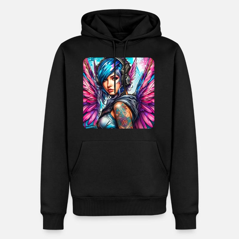 Cooler Cyberpunk Engel mit Kopfhörer - Männer Premium Bio Hoodie - Schwarz