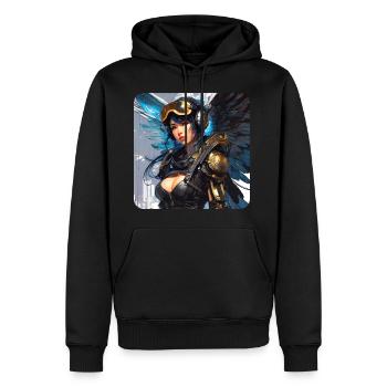 Ange cyberpunk cool avec des écouteurs - Sweat à capuche Premium bio Homme - noir - Devant - Nico (187cm)