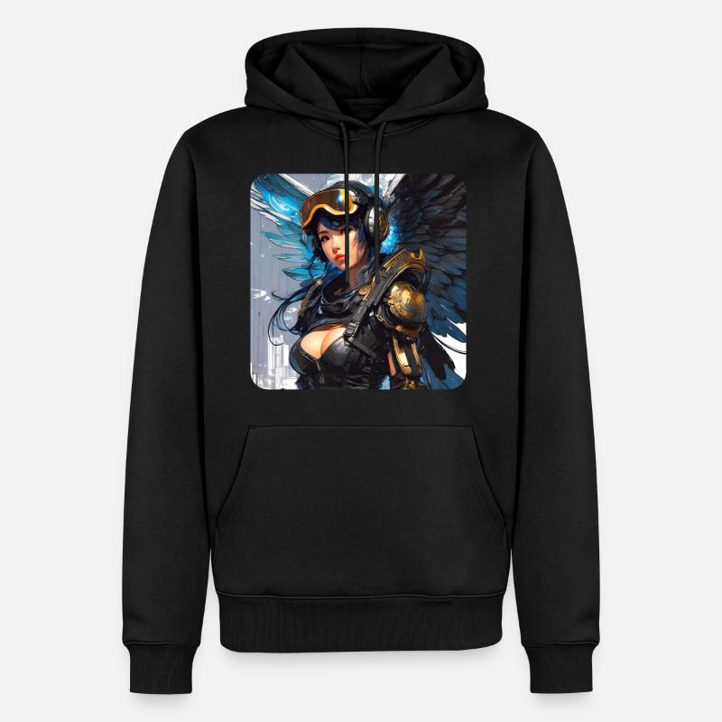 Cooler Cyberpunk Engel mit Kopfhörer - Männer Premium Bio Hoodie - Schwarz