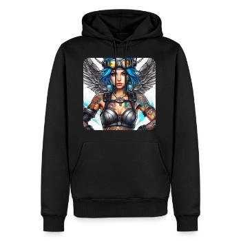Ange cyberpunk cool avec des écouteurs - Sweat à capuche Premium bio Homme - noir - Devant - Nico (187cm)