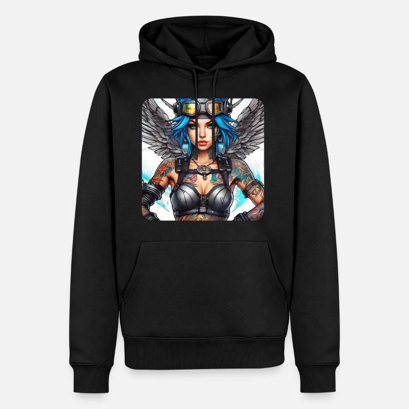 Cooler Cyberpunk Engel mit Kopfhörer - Männer Premium Bio Hoodie - Schwarz