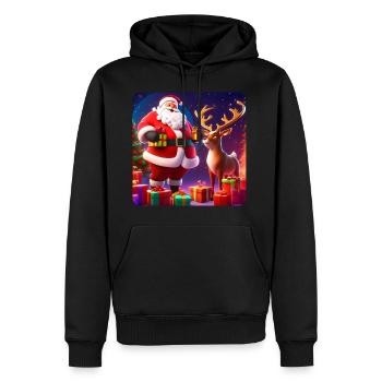 Dicker Weihnachtsmann und süßes Rentier - Männer Premium Bio Hoodie - Schwarz - Vorne - Nico (187cm)