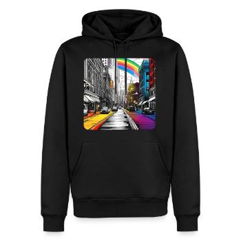 La vie citadine avec un arc-en-ciel - Sweat à capuche Premium bio Homme - noir - Devant - Nico (187cm)