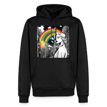 Jolie femme dans la ville avec arc-en-ciel - Sweat à capuche Premium bio Homme - noir - Devant - Nico (187cm)