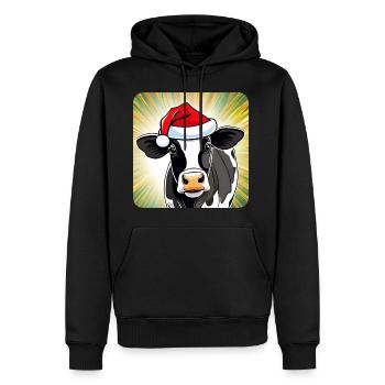 Niedliche Muh Kuh mit Weihnachtsmütze - Männer Premium Bio Hoodie - Schwarz - Vorne - Nico (187cm)