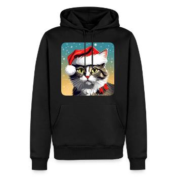 Chat de Noël mignon - Sweat à capuche Premium bio Homme - noir - Devant - Nico (187cm)