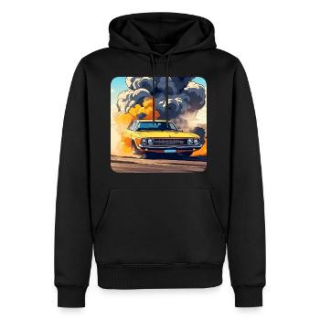 Oldtimer Drift Auto Turbo Rallye mit Rauch - Männer Premium Bio Hoodie - Schwarz - Vorne - Nico (187cm)
