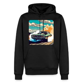 Oldtimer Drift Auto Turbo Rallye mit Rauch - Männer Premium Bio Hoodie - Schwarz - Vorne - Nico (187cm)