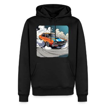 Oldtimer Drift Auto Turbo Rallye mit Rauch - Männer Premium Bio Hoodie - Schwarz - Vorne - Nico (187cm)