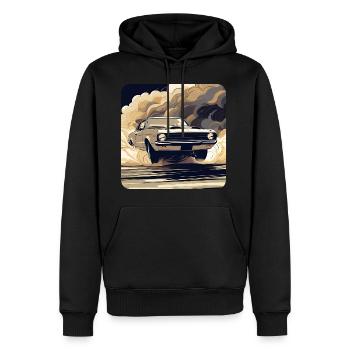 Oldtimer Drift Auto Turbo Rallye mit Rauch - Männer Premium Bio Hoodie - Schwarz - Vorne - Nico (187cm)