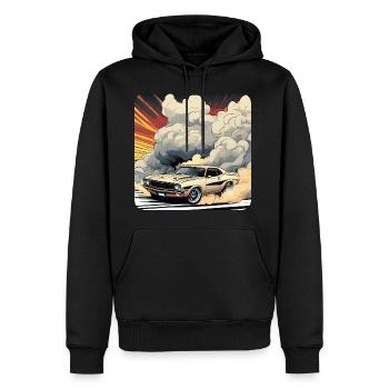 Oldtimer Drift Auto Turbo Rallye mit Rauch - Männer Premium Bio Hoodie - Schwarz - Vorne - Nico (187cm)
