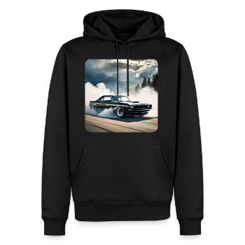 Schwarzes Odtimer Drift Auto Turbo mit Rauch - Männer Premium Bio Hoodie - Schwarz - Vorne - Nico (187cm)